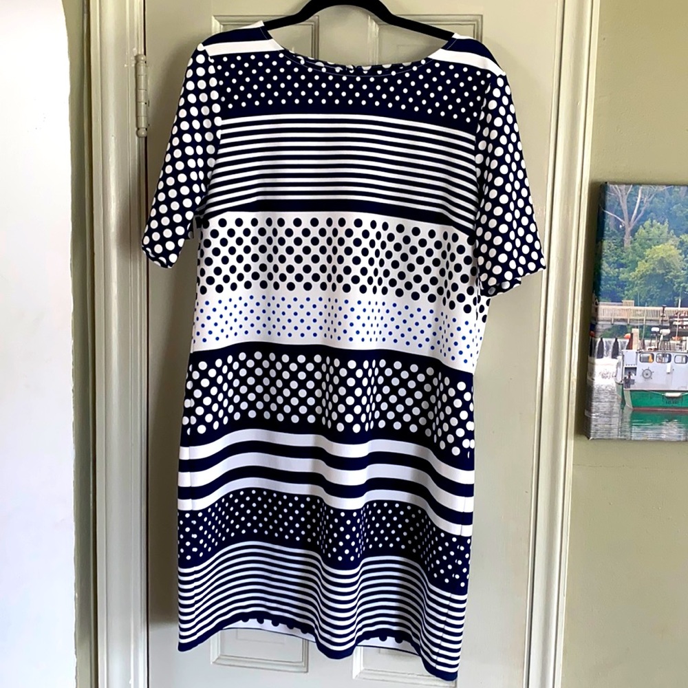 Banana Republic Womens Ladies Navy White Striped Dot Short Sleeve Dress Sz L